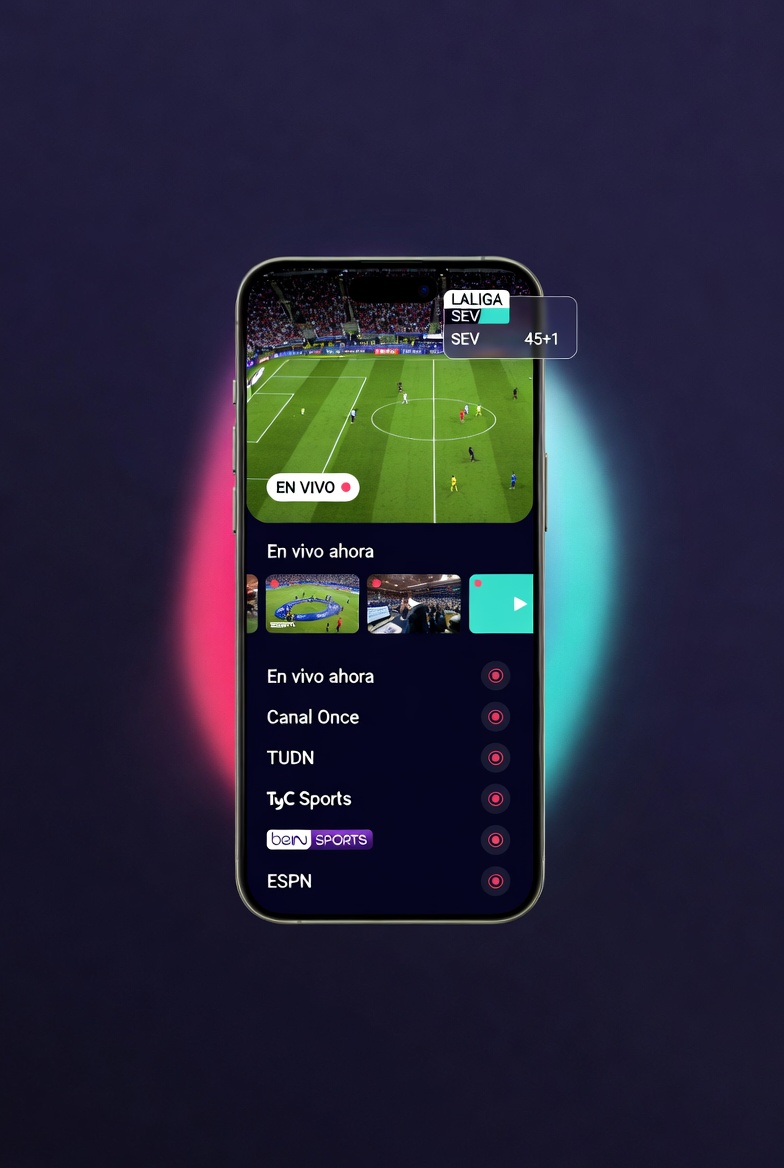 Partido de fútbol en vivo con marcador y lista de canales de deportes